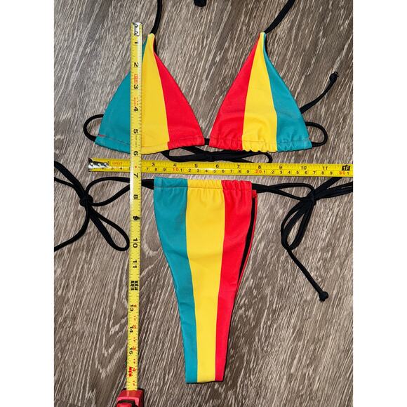 New Small Rasta Jamaica Striped Adjustable Ruched Bikini Swimsuit African Reggae - Picture 6 of 6